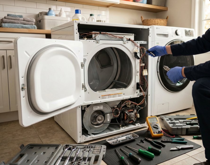 Service professional next to a company van in St. Marys